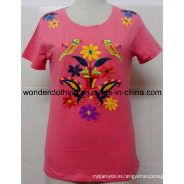 Camiseta de cuello redondo de algodón Hotsale para mujer